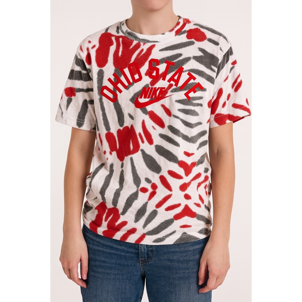 Nike‎ Ohio State Buckeyes T-Shirt THE Nike Tee Red Gray White Tie Dye Small